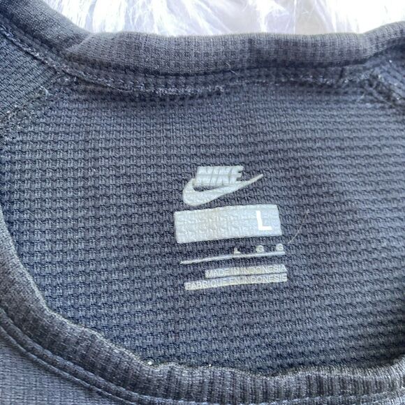 Nike Shirt Sz Large Black Short Sleeve Waffle Knit Swoosh Logo Workout Running - Picture 5 of 8